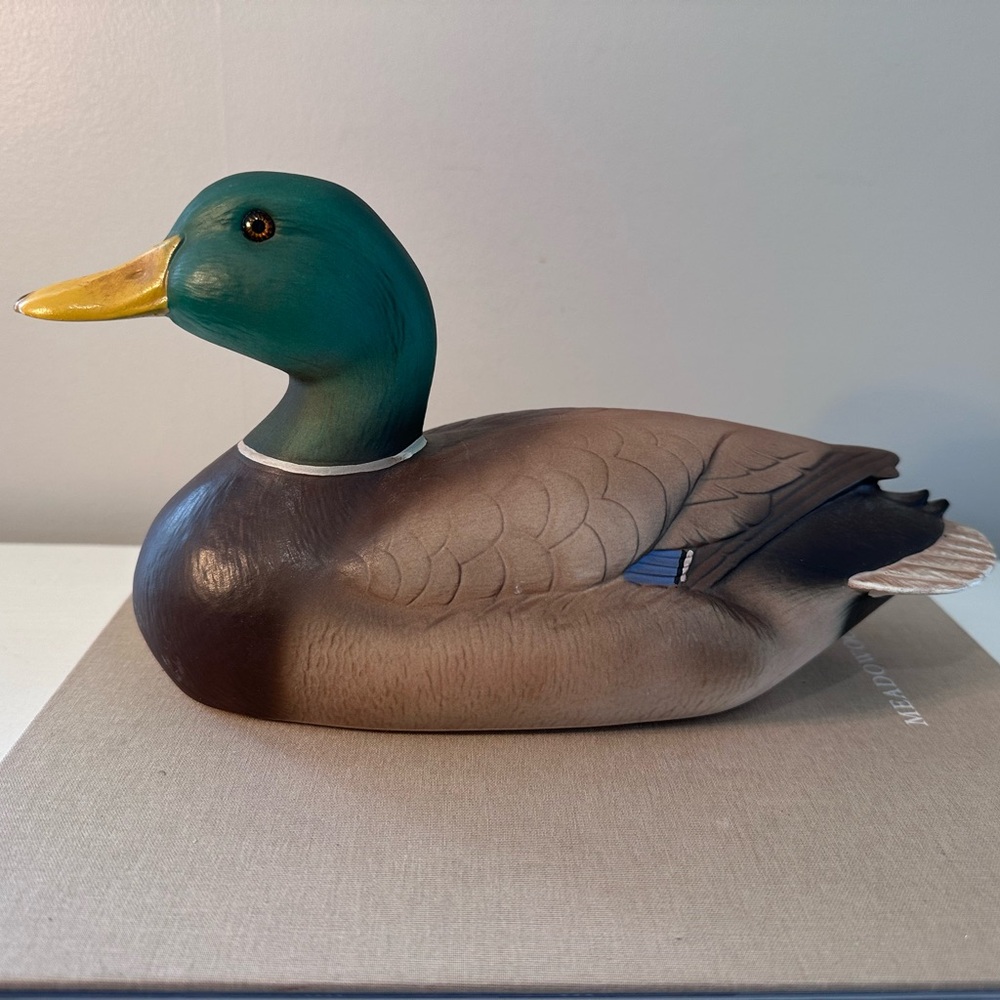 Handcrafted Ceramic Mallard Duck Sculpture - Green and Brown